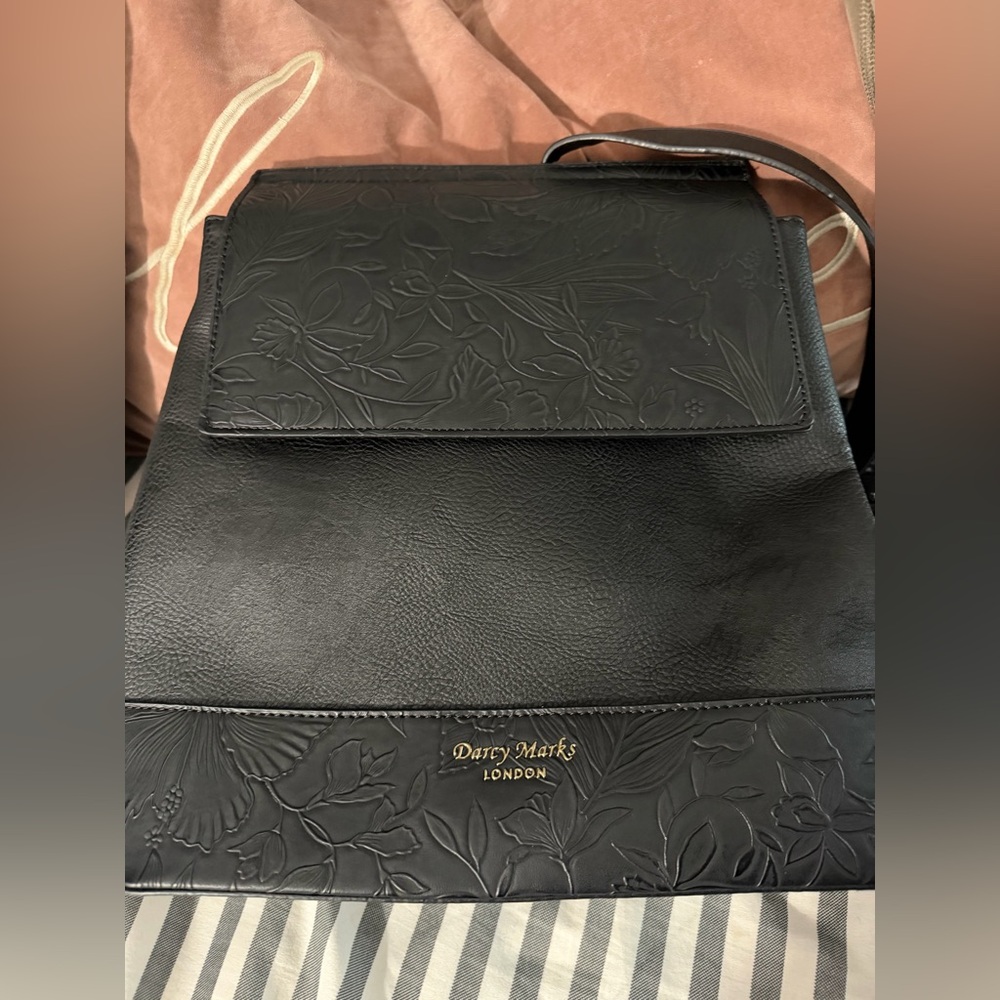 Darcy Marks London Black Floral-Embossed Leather Shoulder Bag